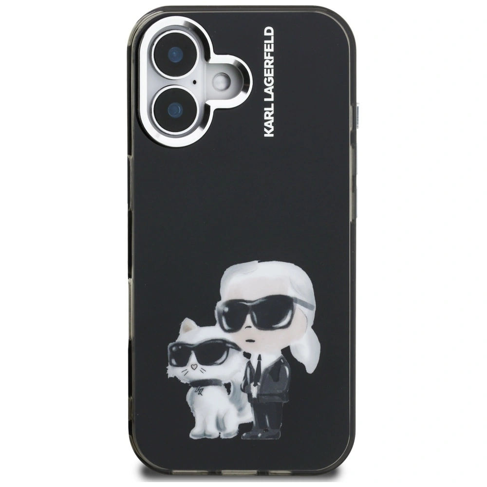 Etui Karl Lagerfeld IML Aquarelle Karl & Choupette & Logo do Apple iPhone 16 czarny