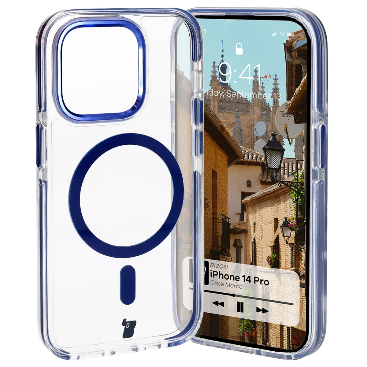 Bizon Case Marco Apple iPhone 14 Pro clear with blue frame