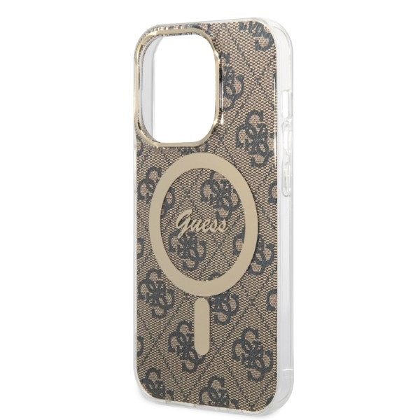 Guess GUBPP14LH4EACSW Case + Wireless Charger Apple iPhone 14 Pro brown hard case 4G Print MagSafe