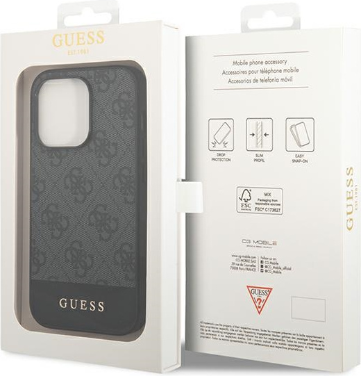 Guess GUHCP14XG4GLGR Apple iPhone 14 Pro Max grey hard case 4G Stripe Collection