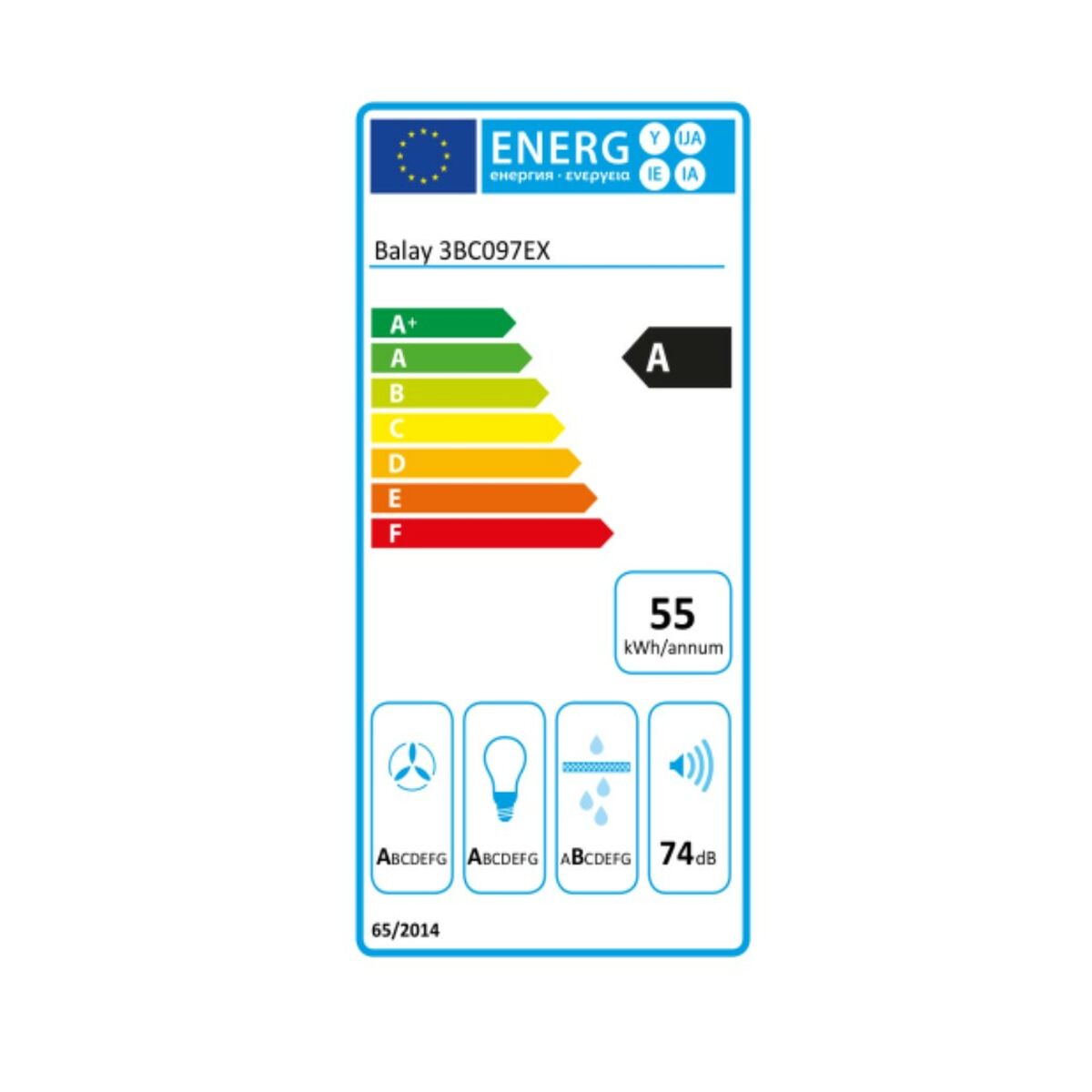 Conventional Hood Balay 3BC097EX 720 m3/h 74 dB (A)
