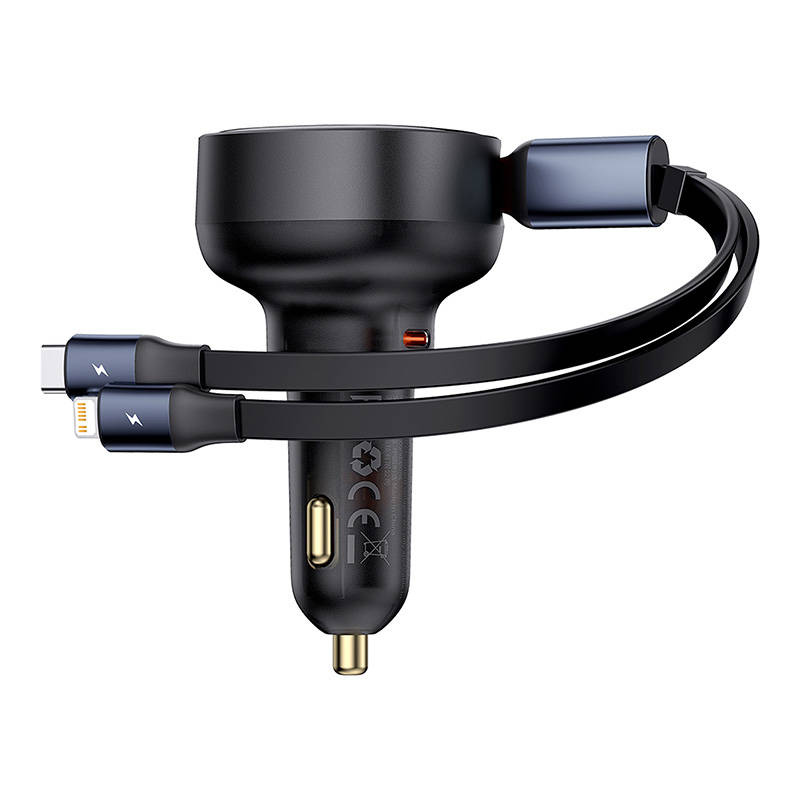 Baseus Enjoyment USB-C car charger with USB-C / Lightning cable 60 W (black)