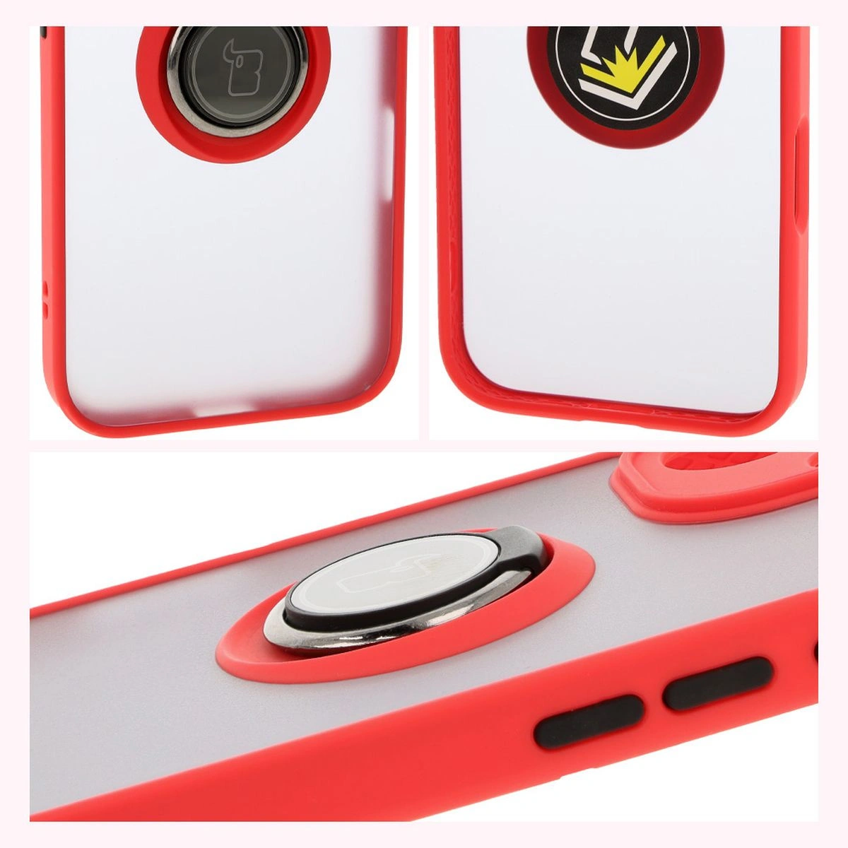 Bizon Case Hybrid Ring Apple iPhone 16 smoky with a red frame