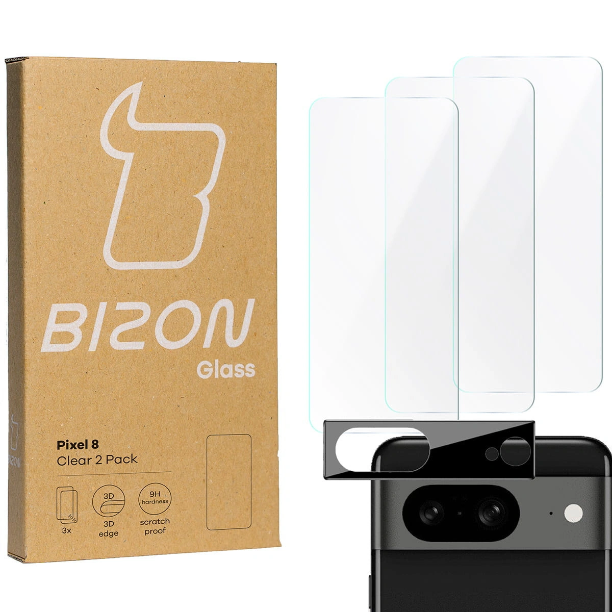 BIZON Clear 3x screen glass + camera glass Pixel 8