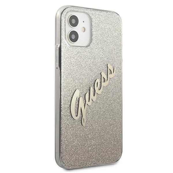 Guess GUHCP12SPCUGLSGO Apple iPhone 12 mini gold hardcase Glitter Gradient Script