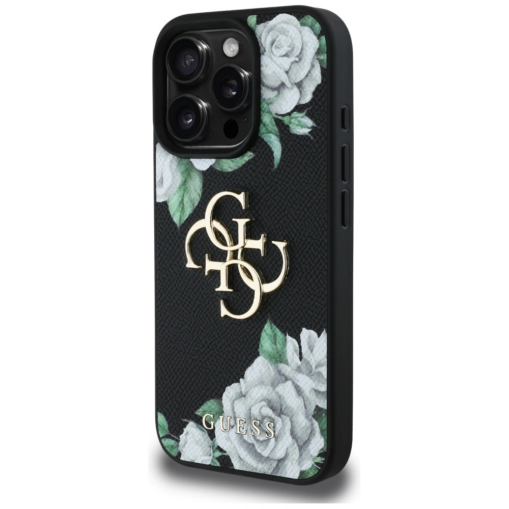 Etui Guess Grained Roses Big 4G logo do Apple iPhone 16 Pro czarny