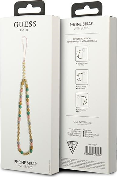 Guess GUSTFLWP Phone Strap pink Heishi Beads