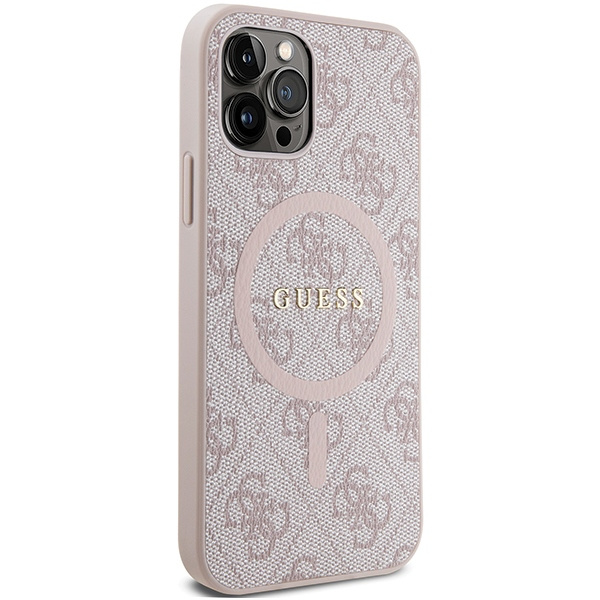 Guess GUHMP12MG4GFRP Apple iPhone 12 / 12 Pro hardcase 4G Collection Leather Metal Logo MagSafe pink