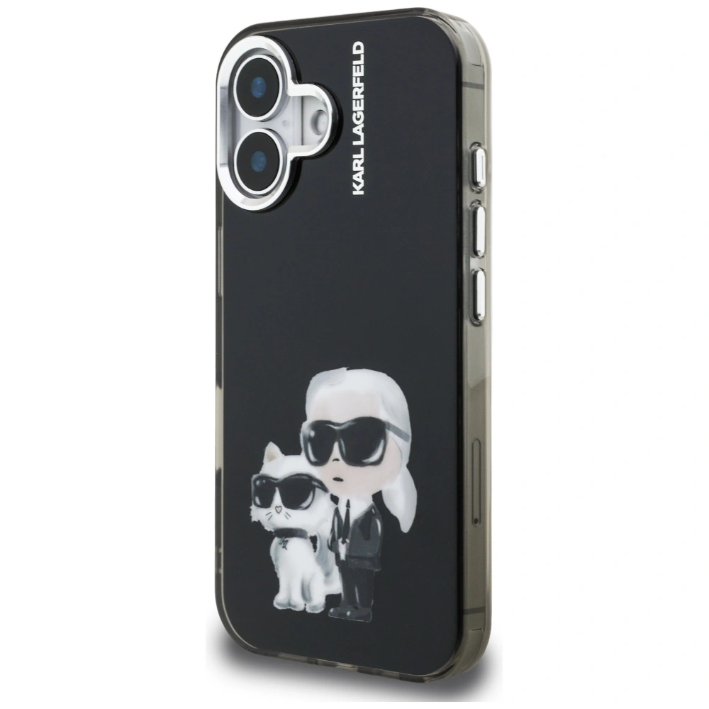 Etui Karl Lagerfeld IML Aquarelle Karl & Choupette & Logo do Apple iPhone 16 czarny