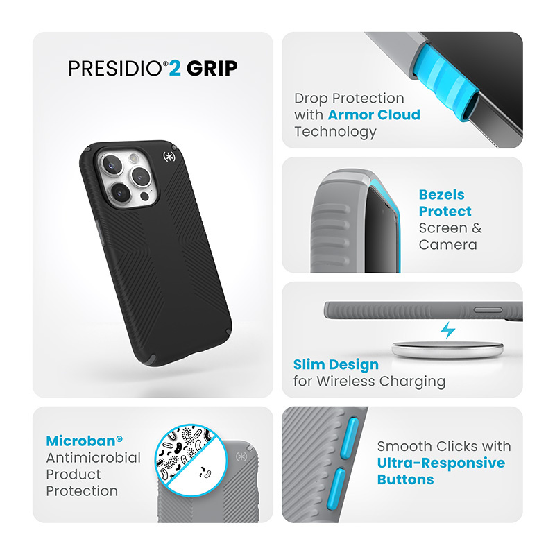 Speck Presidio2 Grip Apple iPhone 15 Pro (Black/Slate Grey/White)