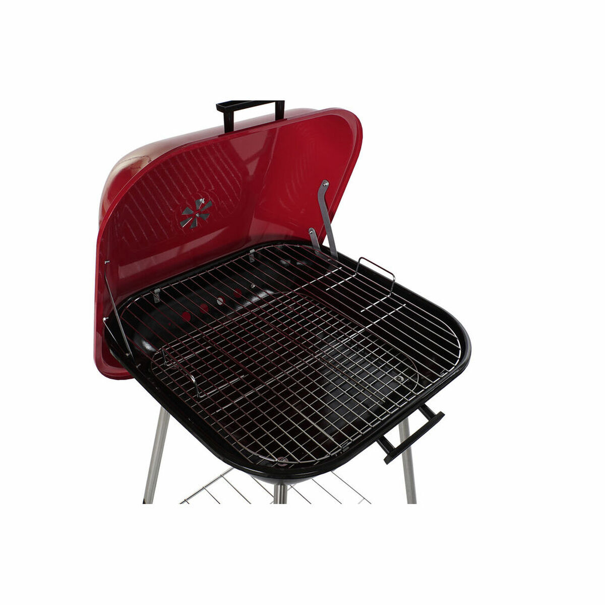 Coal Barbecue with Cover and Wheels DKD Home Decor Red 60 x 57 x 80 cm Steel (60 x 57 x 80 cm)