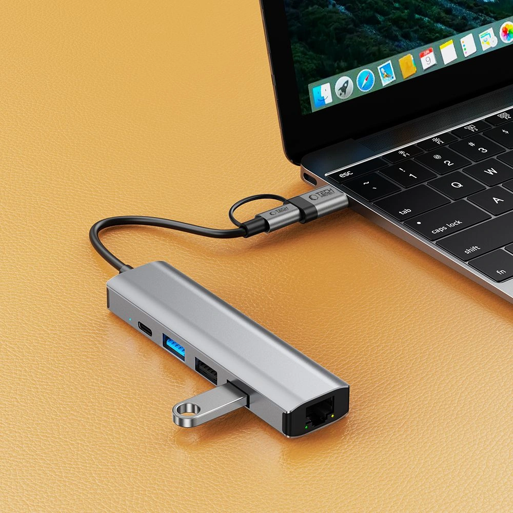 Tech-Protect HB03 HUB Adapter 5in1 USB-C + USB-A 2.0 + USB-A 3.0 + Ethernet RJ45 Space Grey