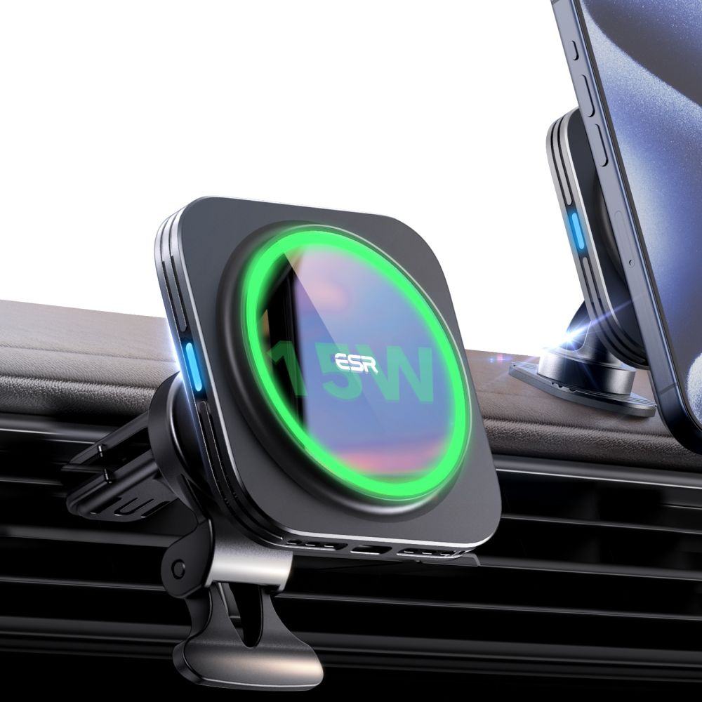 ESR Halolock QI2 car holder for cockpit / air vent with 15W wireless charger Black