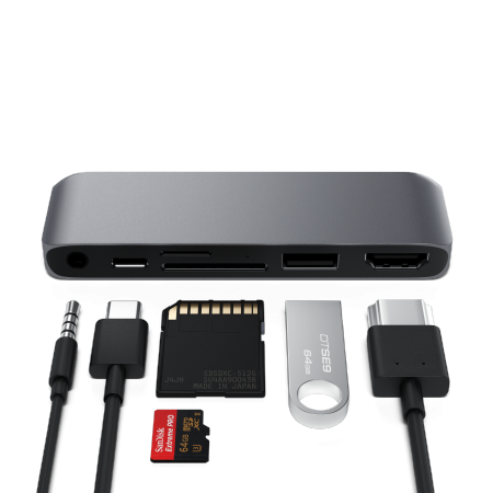 Satechi Hub USB-C (USB-C 60W, 4K HDMI, USB-A, card reader micro/SD, jack port) (space gray)