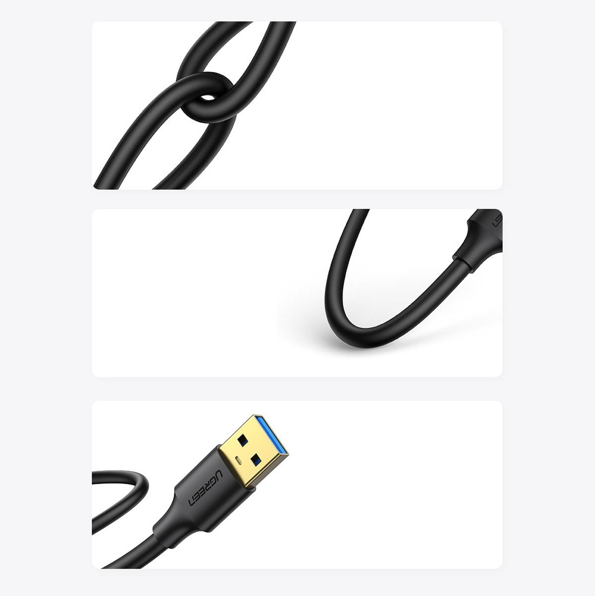 Kabel UGREEN US128 USB-A/USB-A USB 3.0 5Gb/s 0.5m czarny