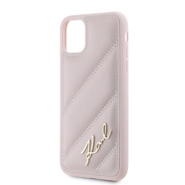 Karl Lagerfeld KLHCN61PQDSMGP Apple iPhone 11 / XR hardcase Diagonal Quilted Script pink