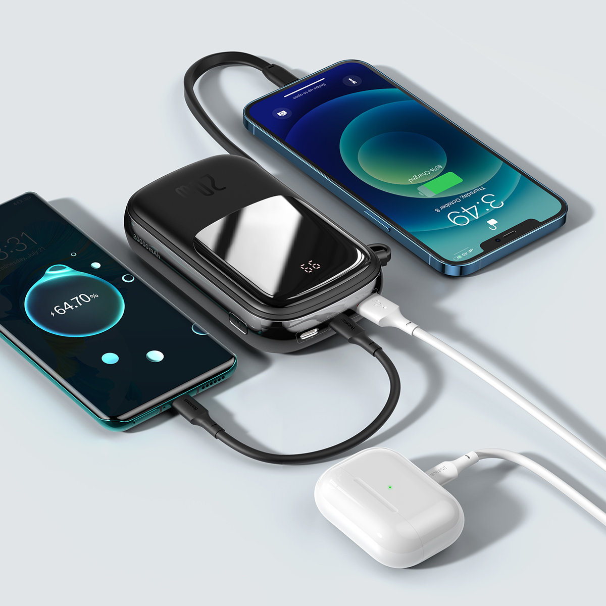 Baseus Qpow Digital Display power bank with fast charging 20000mAh 20W QC/PD/SCP/FCP with built-in Lightning cable black