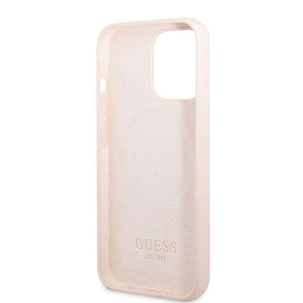 Guess GUHMP13XSPLP Apple iPhone 13 Pro Max pink hard case Silicone Logo Plate MagSafe