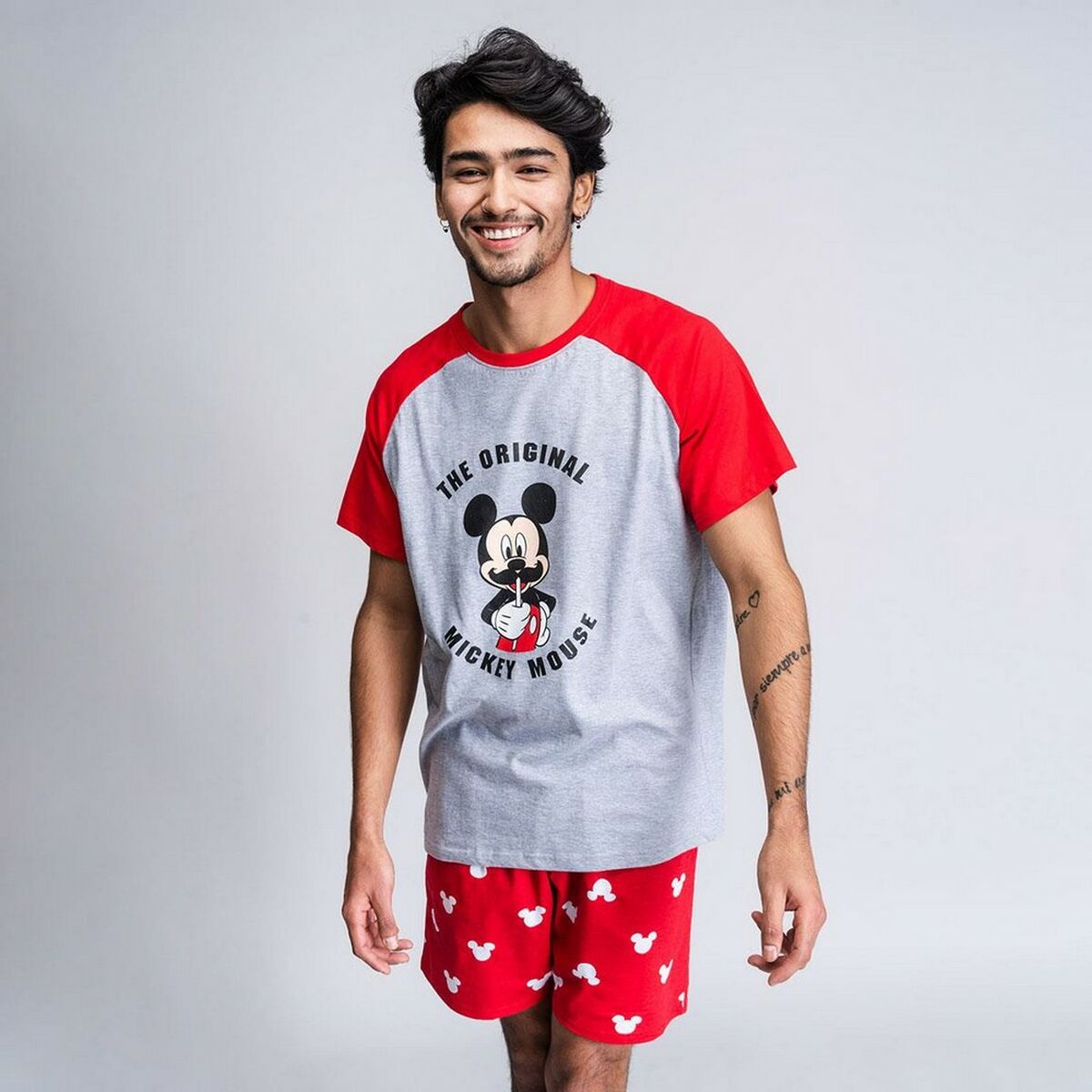 Summer Pyjama Mickey Mouse Red Grey Men