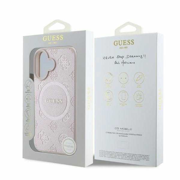Case Guess GUHMP16SPSAPSMEP Apple iPhone 16 hardcase Saffiano Peony Classic Logo MagSafe pink