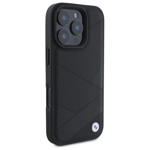 BMW BMHCP16X23RCGPK Apple iPhone 16 Pro Max hardcase Sign Leather Crossing Lines Pattern black