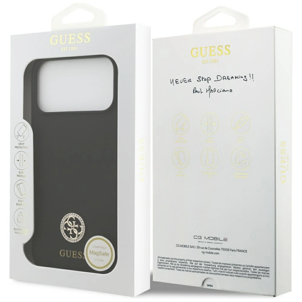 Etui Guess Silicone Logo Strass 4G MagSafe do Apple iPhone 17 Pro Max czarny