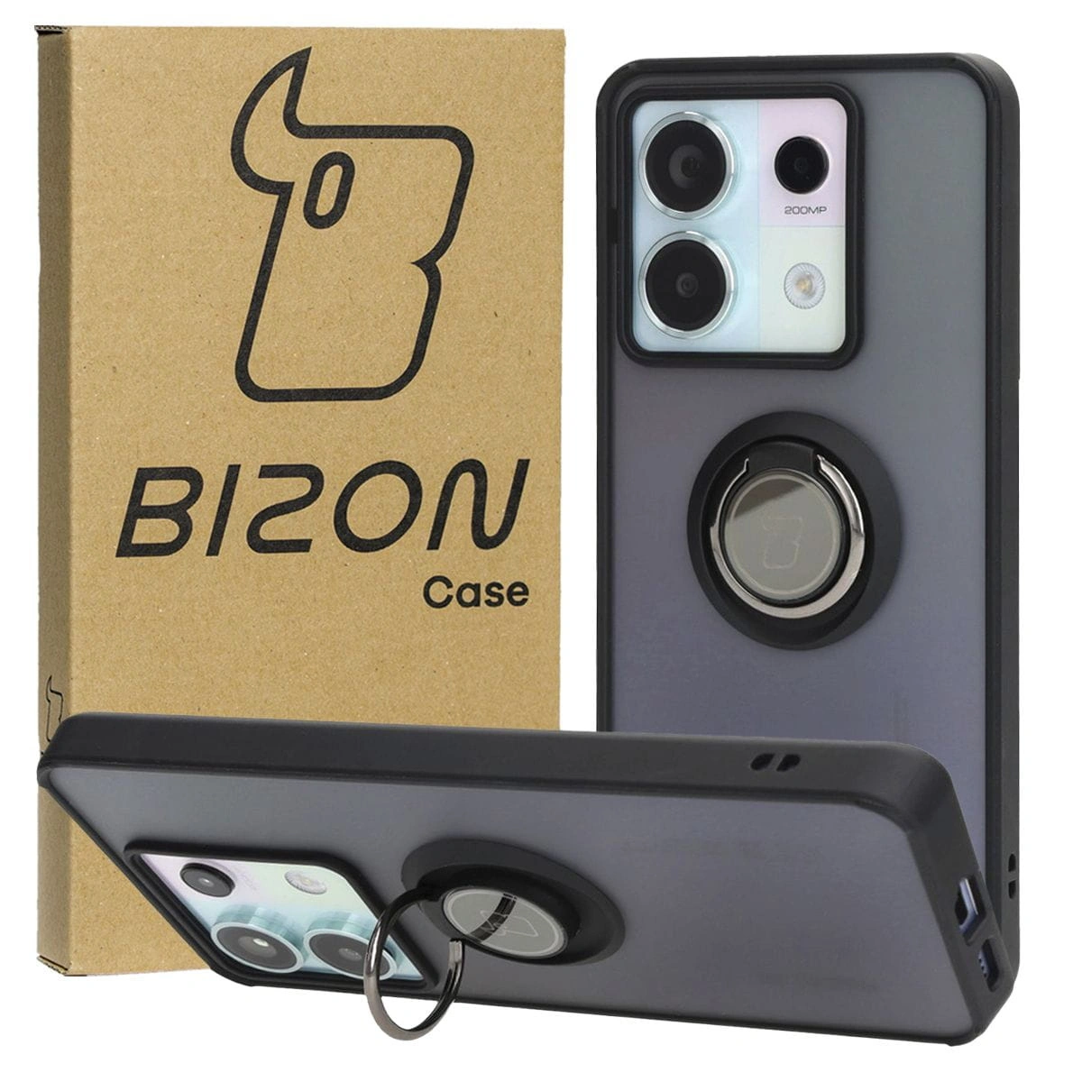 Bizon Case Hybrid Ring Xiaomi Poco X6 / Xiaomi Redmi Note 13 Pro 5G smoky with a black frame