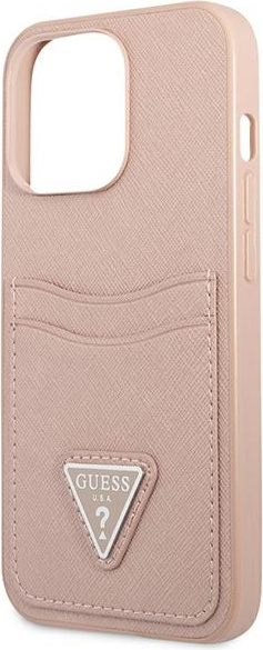 Guess GUHCP13XPSATPP Apple iPhone 13 Pro Max pink hardcase SaffianoTriangle Logo Cardslot