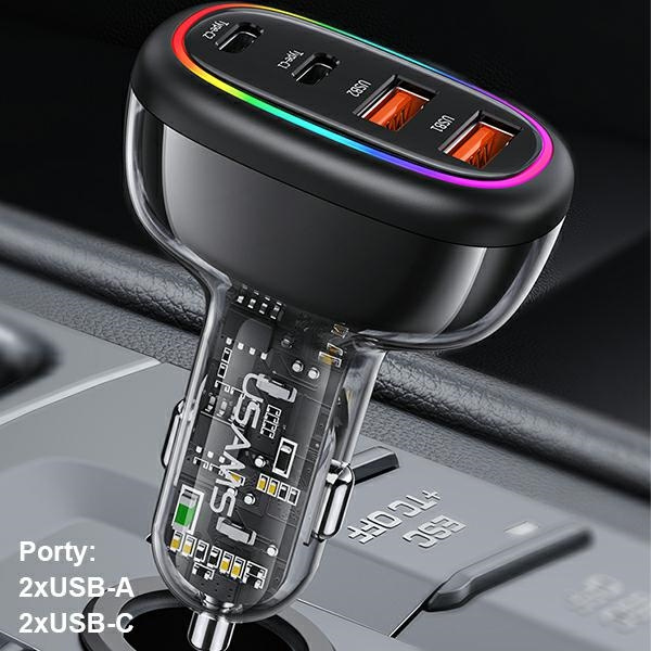 USAMS Car Charger 2xUSB-C 2xUSB-A C34 120W Fast Charge Blue CC169CC01 (US-CC169)