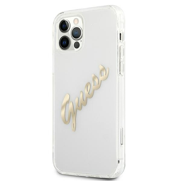 Guess GUHCP12MKTRSVGO Apple iPhone 12/12 Pro Transparent hardcase Vintage Script Gold