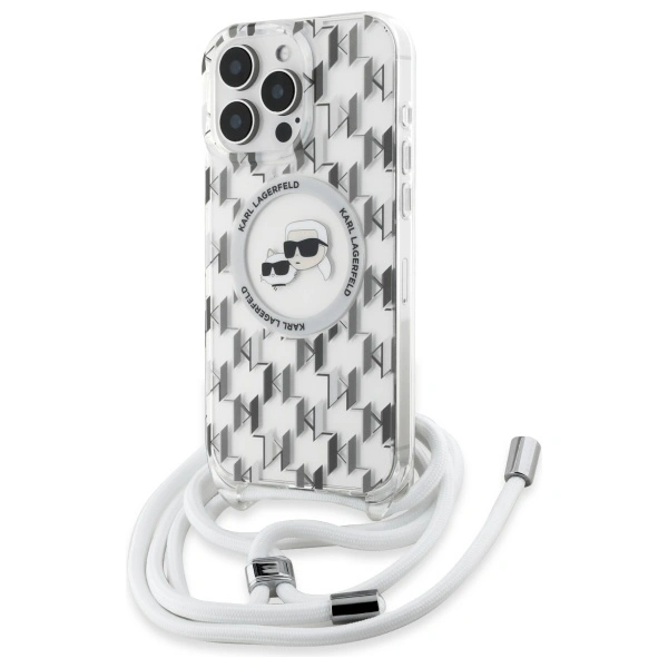 Karl Lagerfeld KLHMP16LHCKCKLCT Apple iPhone 16 Pro hardcase IML Crossbody Monogram Karl & Choupette Head MagSafe transparent