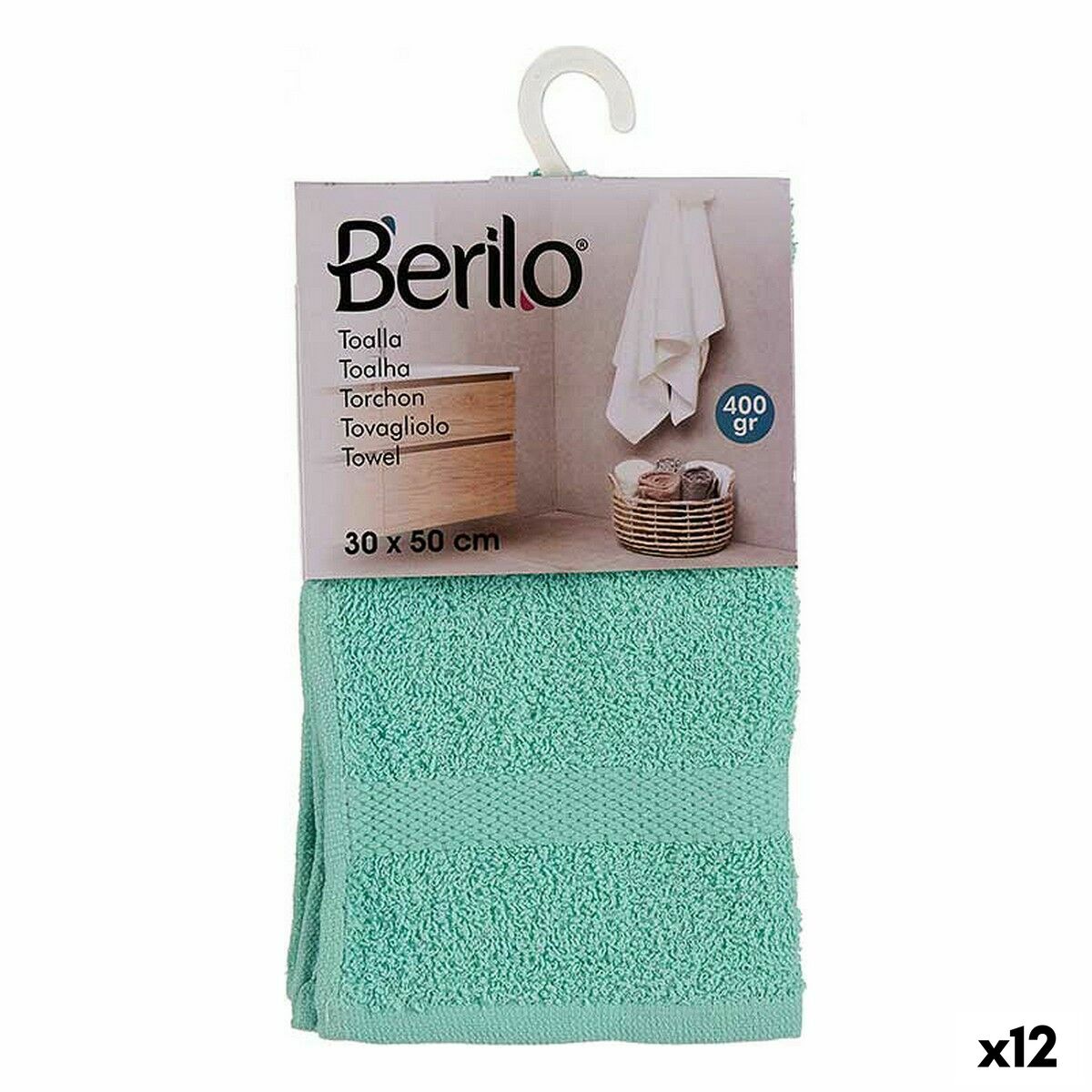 Bath towel 30 x 0,5 x 50 cm Turquoise (12 Units)