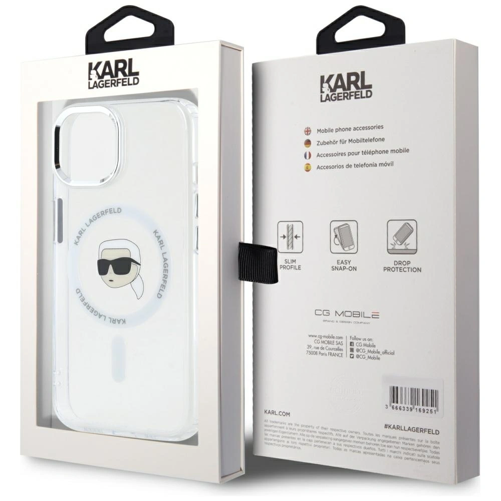 Karl Lagerfeld IML Metal Karl Head MagSafe Apple iPhone 15 white