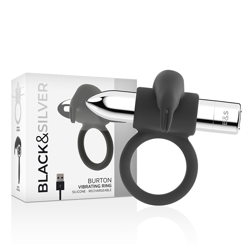 BLACK&SILVER- BURTON RECHARGEABLE RING 10 VIBRATION MODES