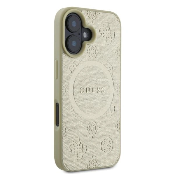 Case Guess GUHMP16SPSAPSMED Apple iPhone 16 hardcase Saffiano Peony Classic Logo MagSafe gold