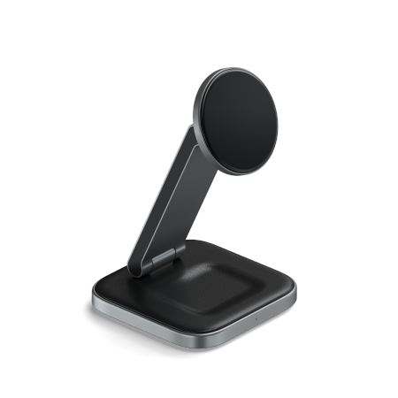 Satechi 2-in-1 Foldable Charging Stand Qi2 wireless charger for two devices space gray