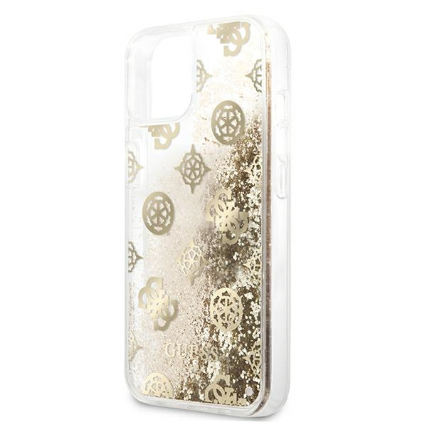 Guess GUHCP13SLGPEGO Apple iPhone 13 mini gold hardcase Peony Liquid Glitter