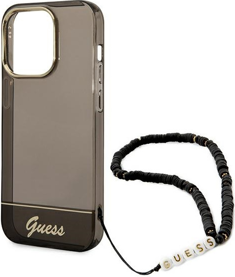 Guess GUHCP14LHGCOHK Apple iPhone 14 Pro black hardcase Translucent Pearl Strap