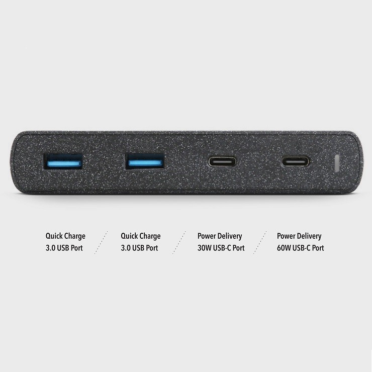 UNIQ Wall charger HUB Surge 90W charcoal black 2xUSB Quick Charge 3.0 + 2xUSB-C PD 3.0 (LITHOS Collective)