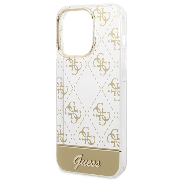Guess GUHCP14LHG4MHG Apple iPhone 14 Pro gold hardcase 4G Pattern Script