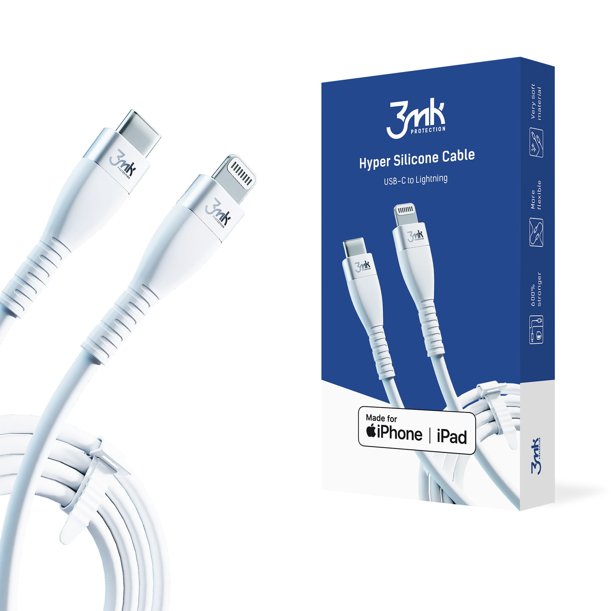 3MK HyperSilicone USB-C - Lightning MFI Cable 20W 3A 1m white