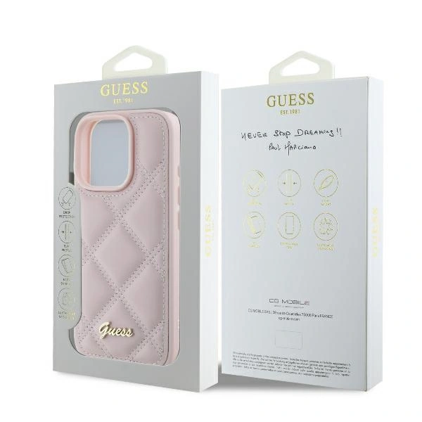 Case Guess GUHCP16LPSQSQSP Apple iPhone 16 Pro hardcase Quilted Metal Logo pink