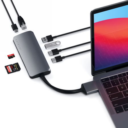 Satechi USB-C Dual Multimedia Adapter to MacBook dual USB-C - USB-C PD 60W, 2x USB-A, 2x HDMI 4K
