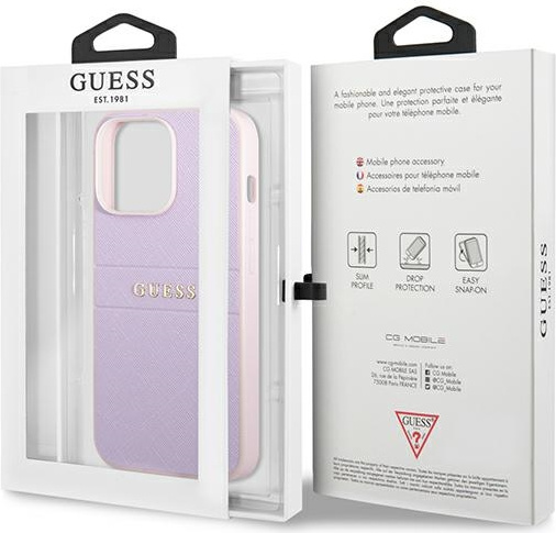 Guess GUHCP13LPSASBPU Apple iPhone 13 Pro purple Saffiano Hot Stamp & Metal Logo