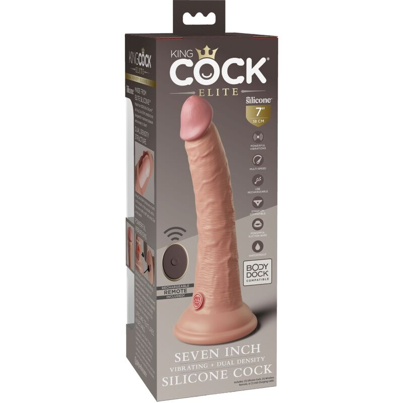 KING COCK ELITE - REALISTIC DILDO VIBRATOR & SILICONE REMOTE CONTROL 17.8 CM