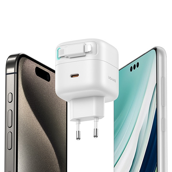 USAMS US-CC202 wall charger USB-C + Lighning cable PD QC 35W black
