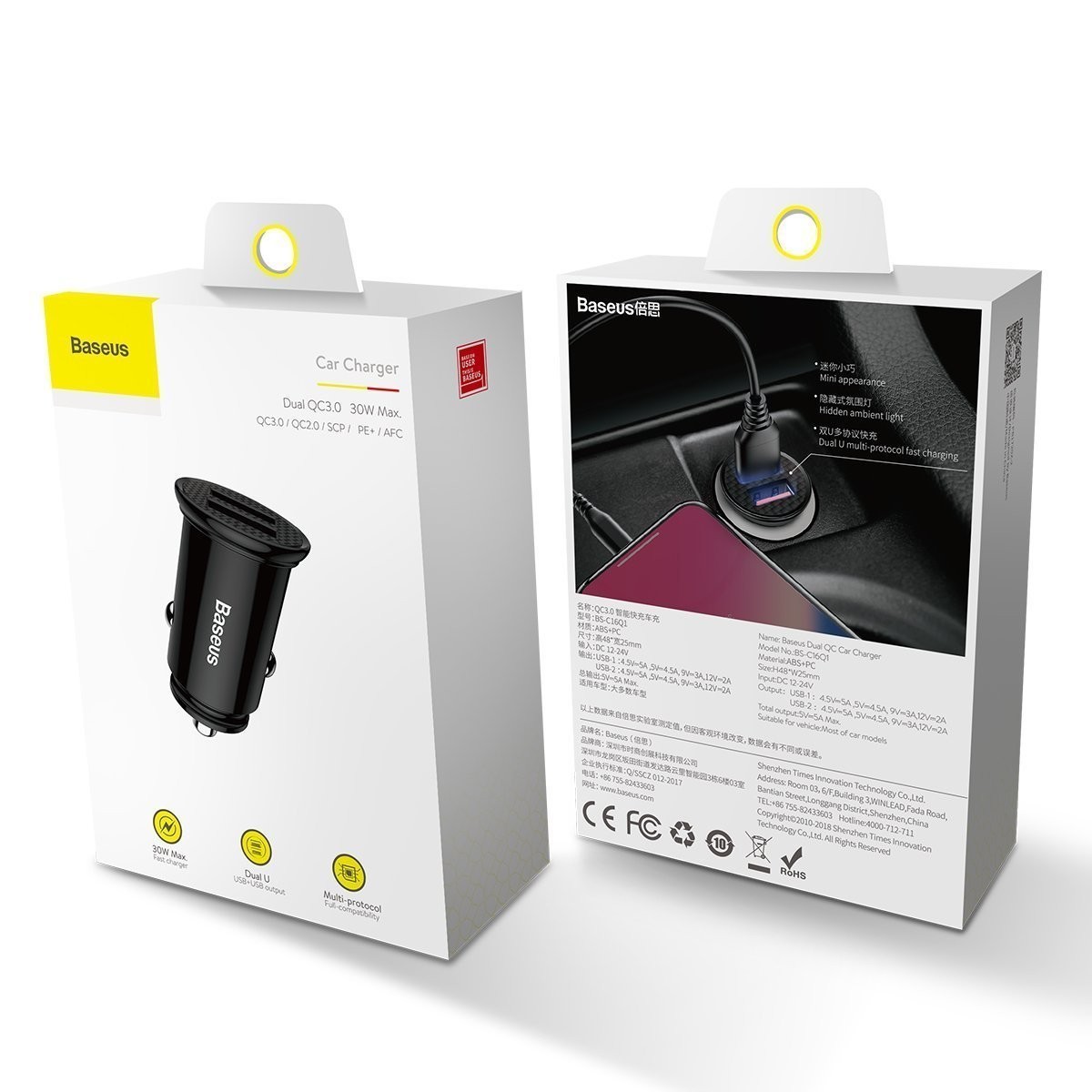 Baseus Circular Car Charger 2xUSB QC3.0 5A 30W Black