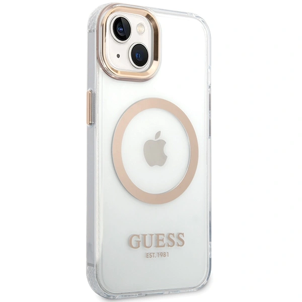 Guess GUHMP15MHTRMD Apple iPhone 15 Plus / 14 Plus hardcase Metal Outline Magsafe gold