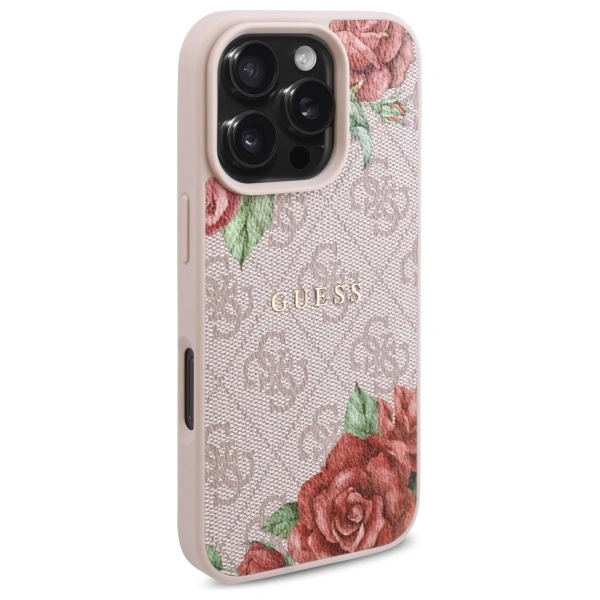 Guess GUHMP16LP4ROPEMCP Apple iPhone 16 Pro hardcase 4G Flowers Print MagSafe pink