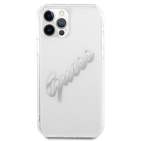 Guess GUHCP12LKTRSVSI Apple iPhone 12 Pro Max Transparent hardcase Vintage Script Silver